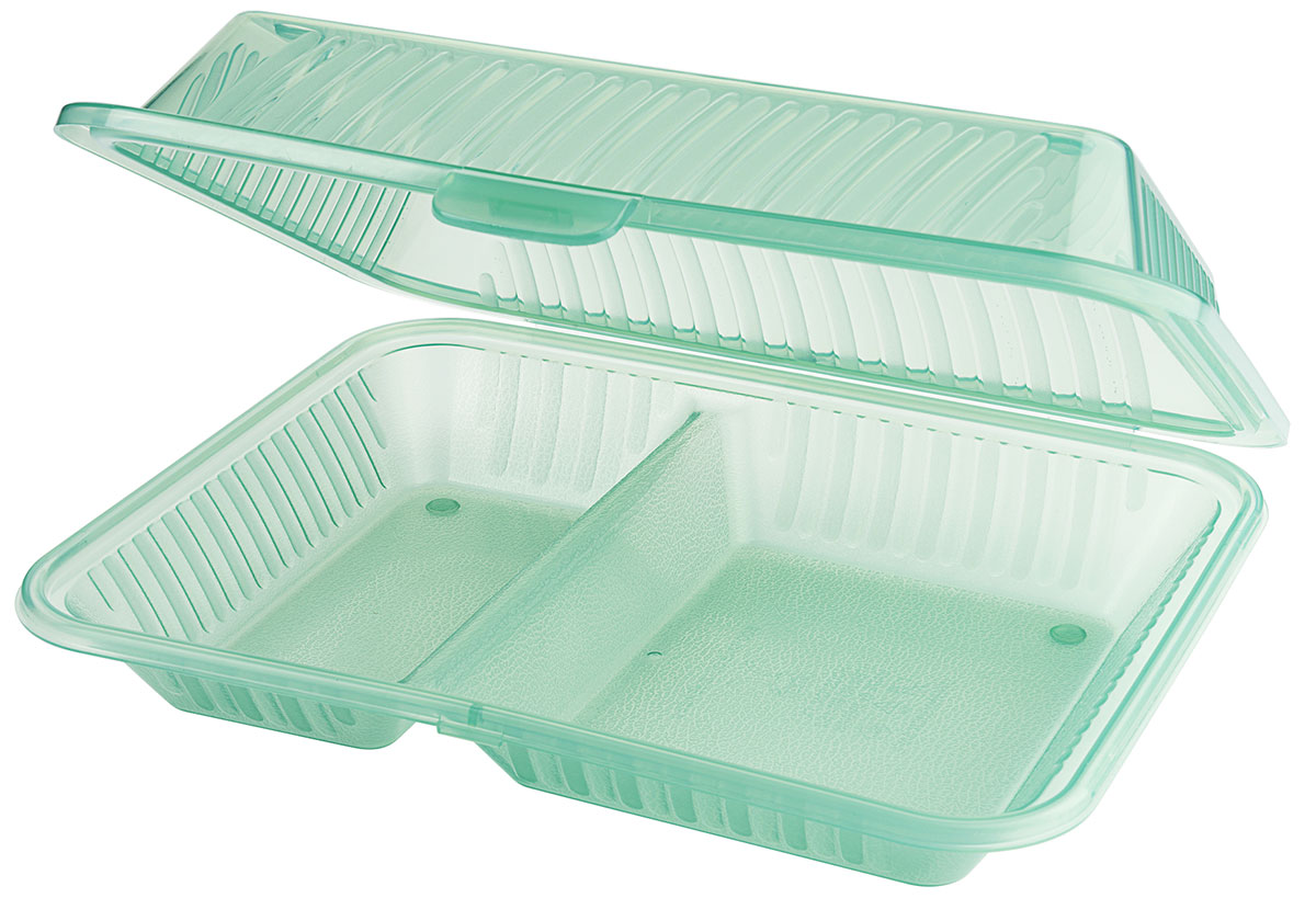 Eco-Takeouts Behälter, grün - 21 x 25,5 x 7,5 cm - zweigeteilt